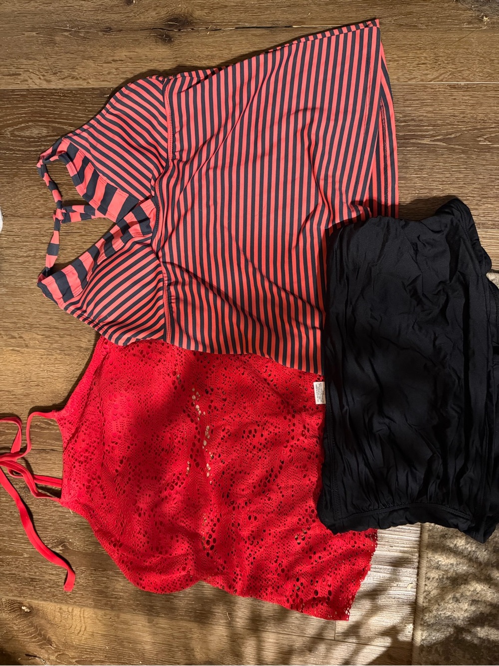 Striped Pink & Black Tank + Red Lace Halter & Black Layering Tank Bundle
